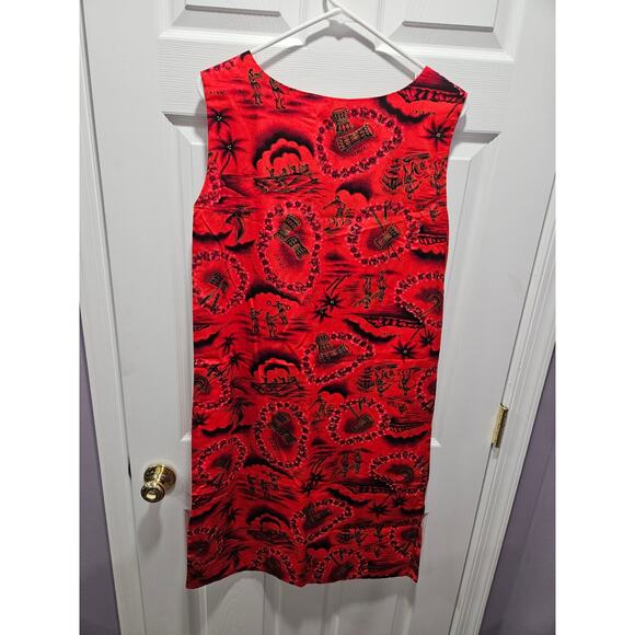 Vintage Hawaiiana Red Floral Muumuu Sleeveless Dress Made in Hawaii L Cotton - Picture 3 of 5